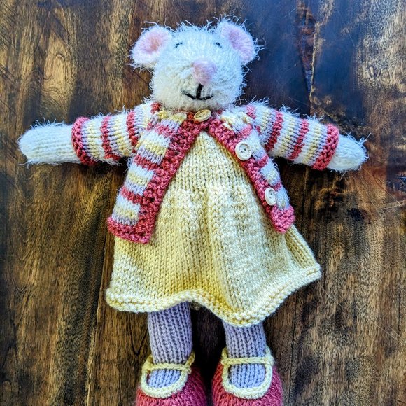 Meet Nelly Mouse handmade tricot stuffed animal baby shower -birthday gift 15 in - Picture 1 of 14